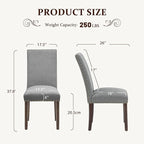 Furniliving Upholstered Dining Chairs Set of 4 - Line Fabric Modern Farmhouse Kitchen Chairs, High-Back Dining Room Chairs with Wooden Legs for Kitchen Dining Room Living Room.Grey