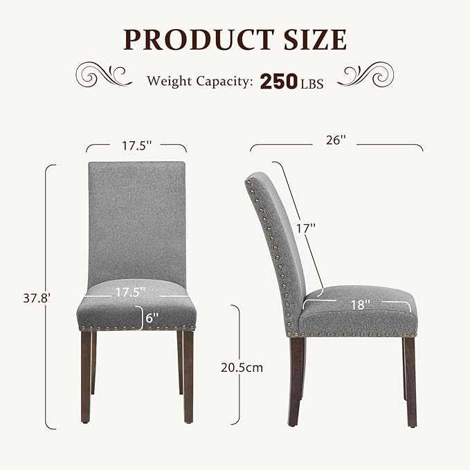 Furniliving Upholstered Dining Chairs Set of 4 - Line Fabric Modern Farmhouse Kitchen Chairs, High-Back Dining Room Chairs with Wooden Legs for Kitchen Dining Room Living Room.Grey