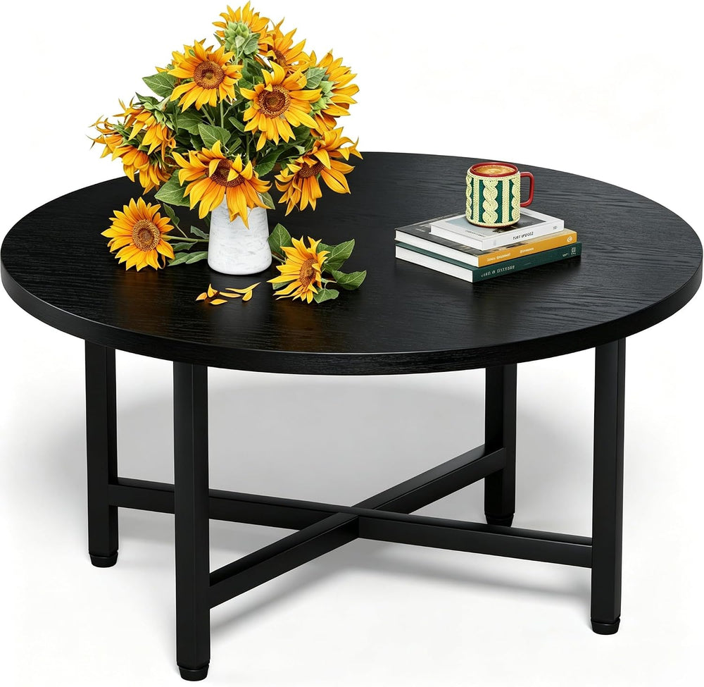 Coffee Table, 23.6" Small Coffee Tables, Black Round Coffee Table