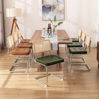 Zesthouse Natural Rattan Dining Chairs Set of 4, Modern Dining Room Chairs with Solid Wood Back for Kitchen Living Room, Mid Century Breuer Design Inspired, Upholstered Faux Leather Green
