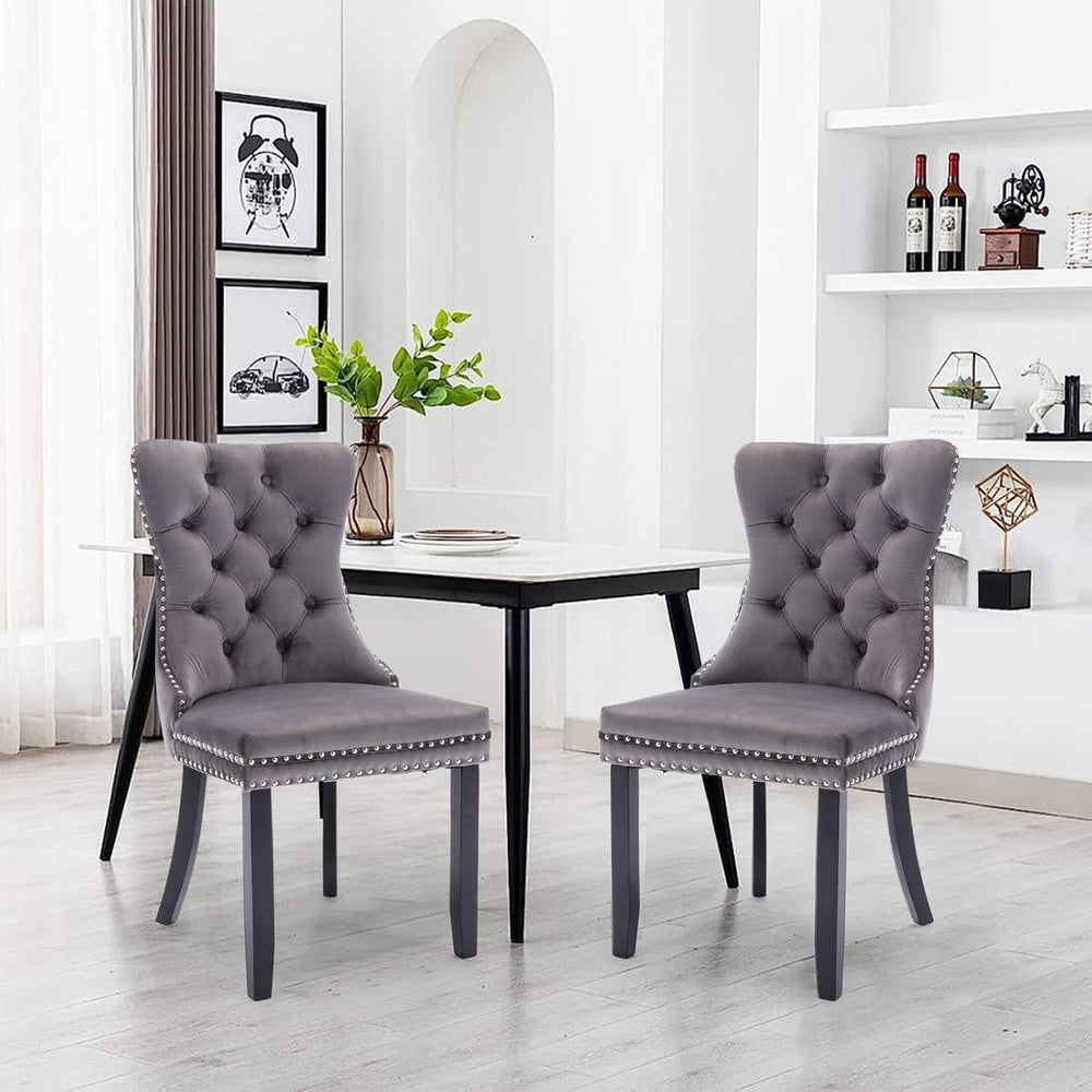 Velvet Dining Chairs Set of 2,Upholstered Dining Room Chairs with Ring Pull T...