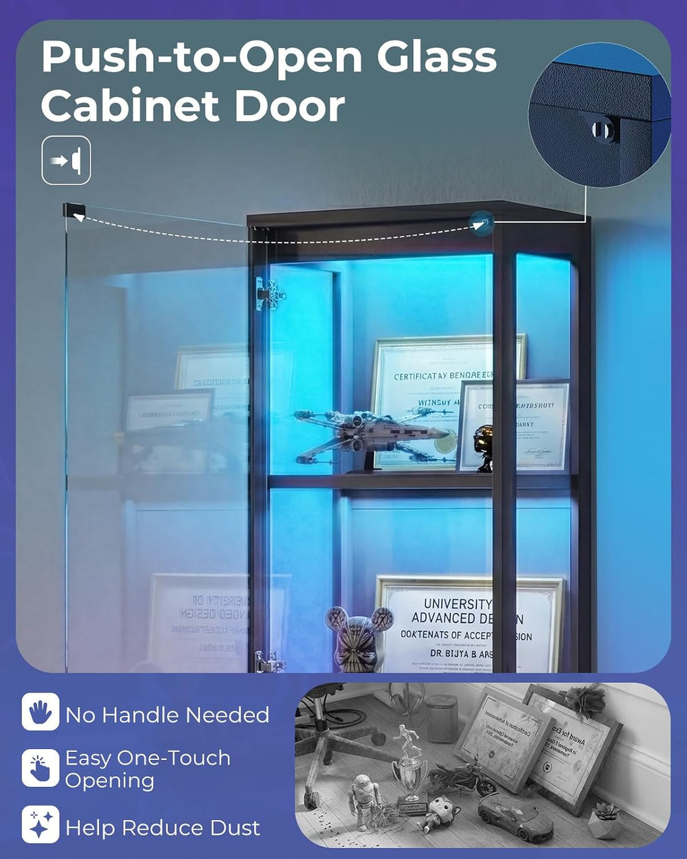 AODK Display Cabinet with Glass Doors, Glass Display Case with RGB LED Light,...