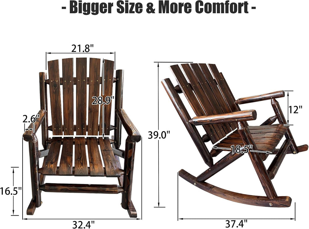Rustic Log Wooden Rocking Chair, Handcrafted Solid Fir Wood Outdoor Rocker fo...