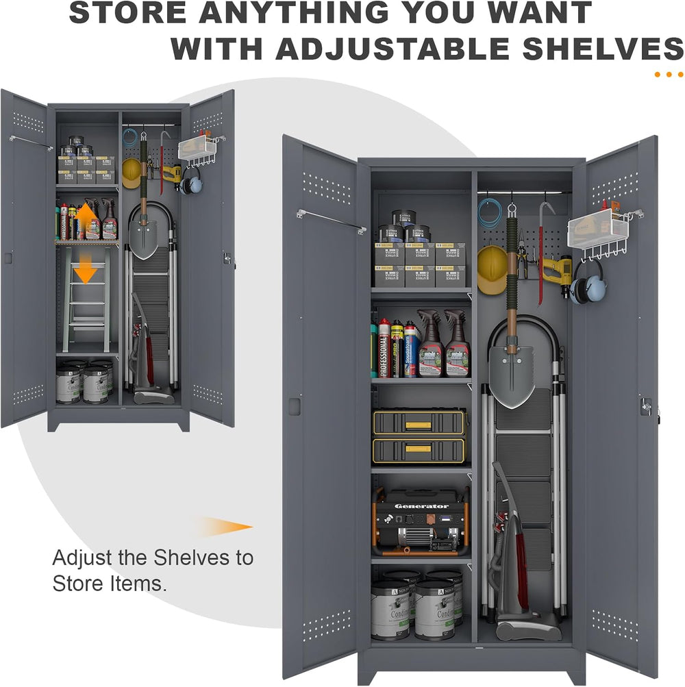 Garage Storage Cabinet, Locking Cabinet with Doors and Shelves, 72.8" Ta...