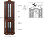 BELLEZE Lighted Corner Display Curved Top Curio Cabinet Wooden Shelving Unit with Tempered Glass Door, Bar and Liquor Storage Area with 5 Shelves - Loraine (Walnut)