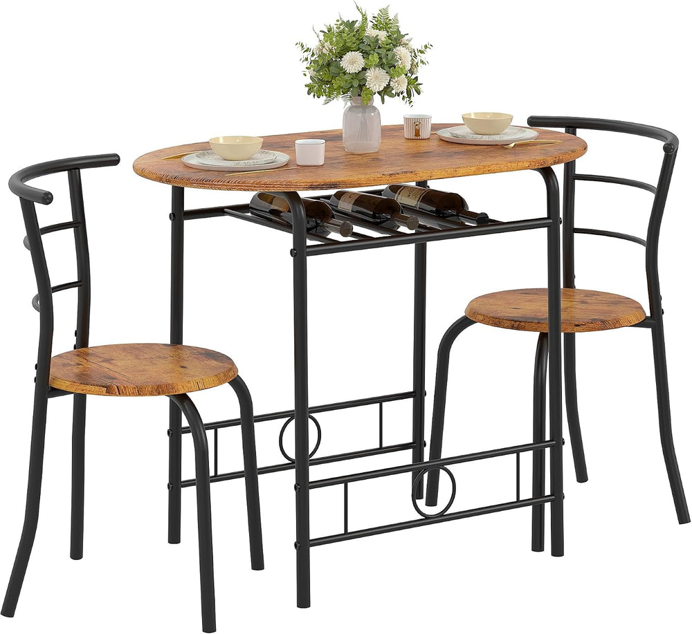 VECELO 3-Piece Dining Table Set for Kitchen Breakfast Nook, Wood Grain Oval T...