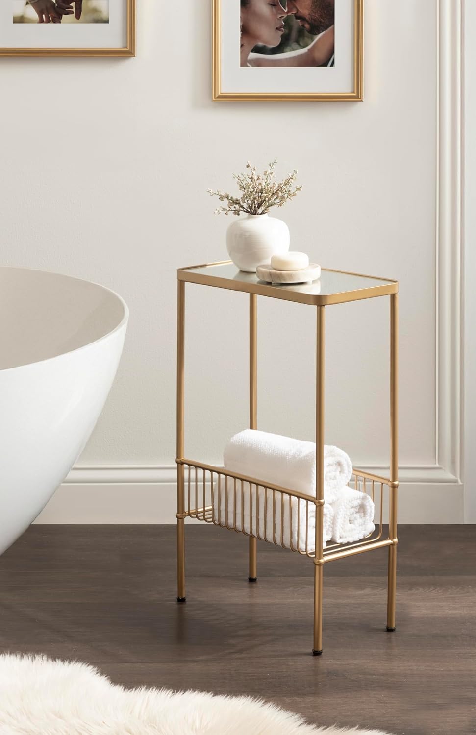 Kate and Laurel Trubey Modern Mirrored Rectangle Narrow Side Table, 16 x 8 x ...