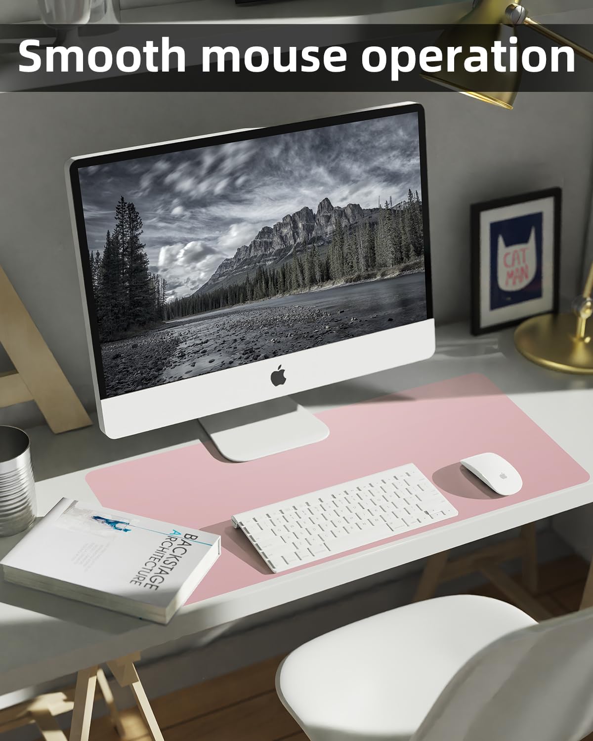 Pink Leather Desk Mat, Large Mouse Pad & Laptop Mat for Office & Home (23.6"x13.8")