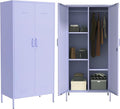 Industrial 67" Purple Lockable Metal 2-Door Storage Cabinet, Multi-Purpose Wardrobe with Hanging Rod & Adjustable Shelves, Heavy Duty for Bedroom, Garage, Home Office 67"H X 31.5"W X 18.1"D