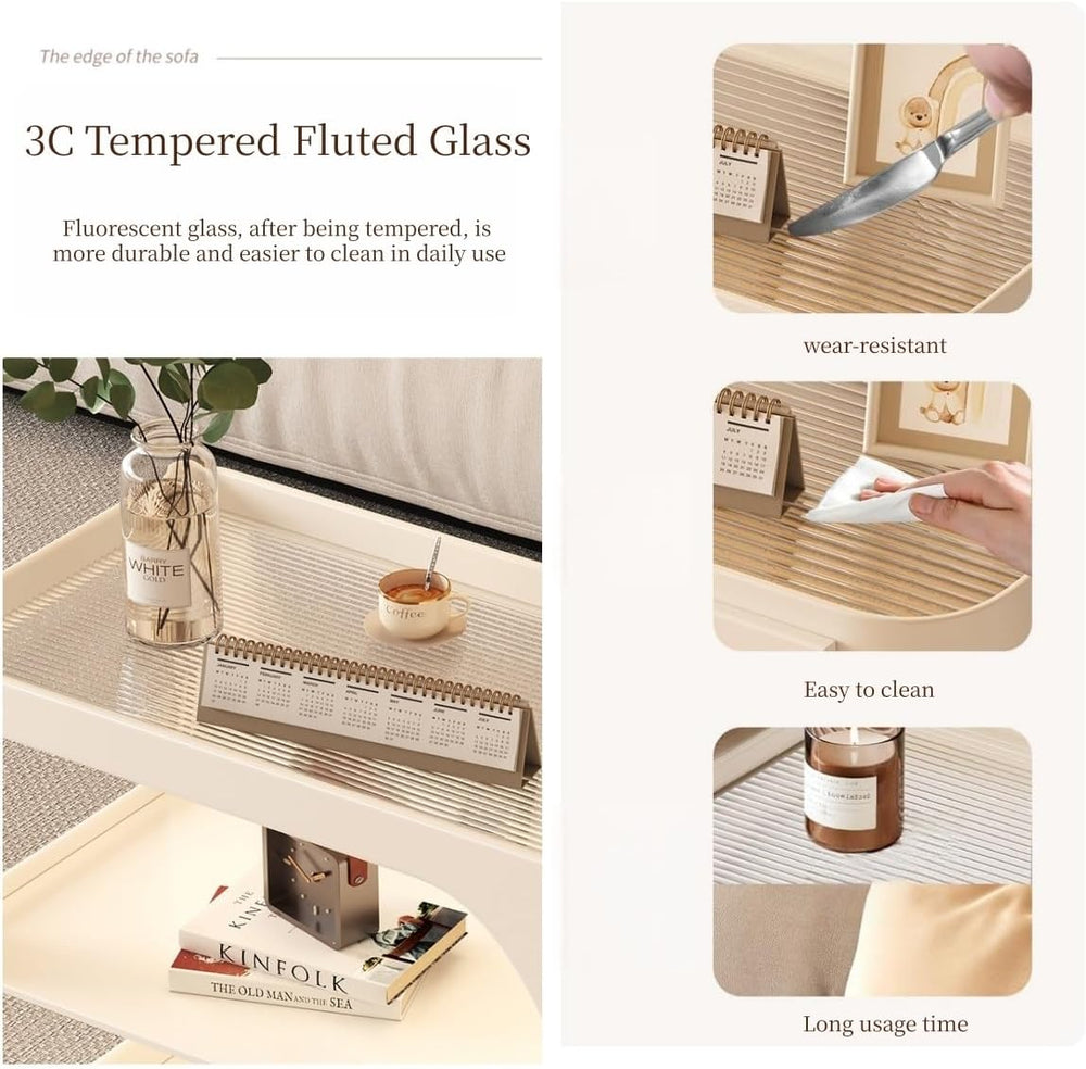 Mobile Sofa Side Table with Wheels, Metal Rolling End Table with Storage, 3-T...