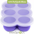 WeeSprout Silicone Freezer Tray with Clip on Lid Perfect Food Storage Container for Homemade Baby Food, Vegetable, Fruit Purees, and Breast Milk (Bright Purple, Six 3 Ounce Sections)