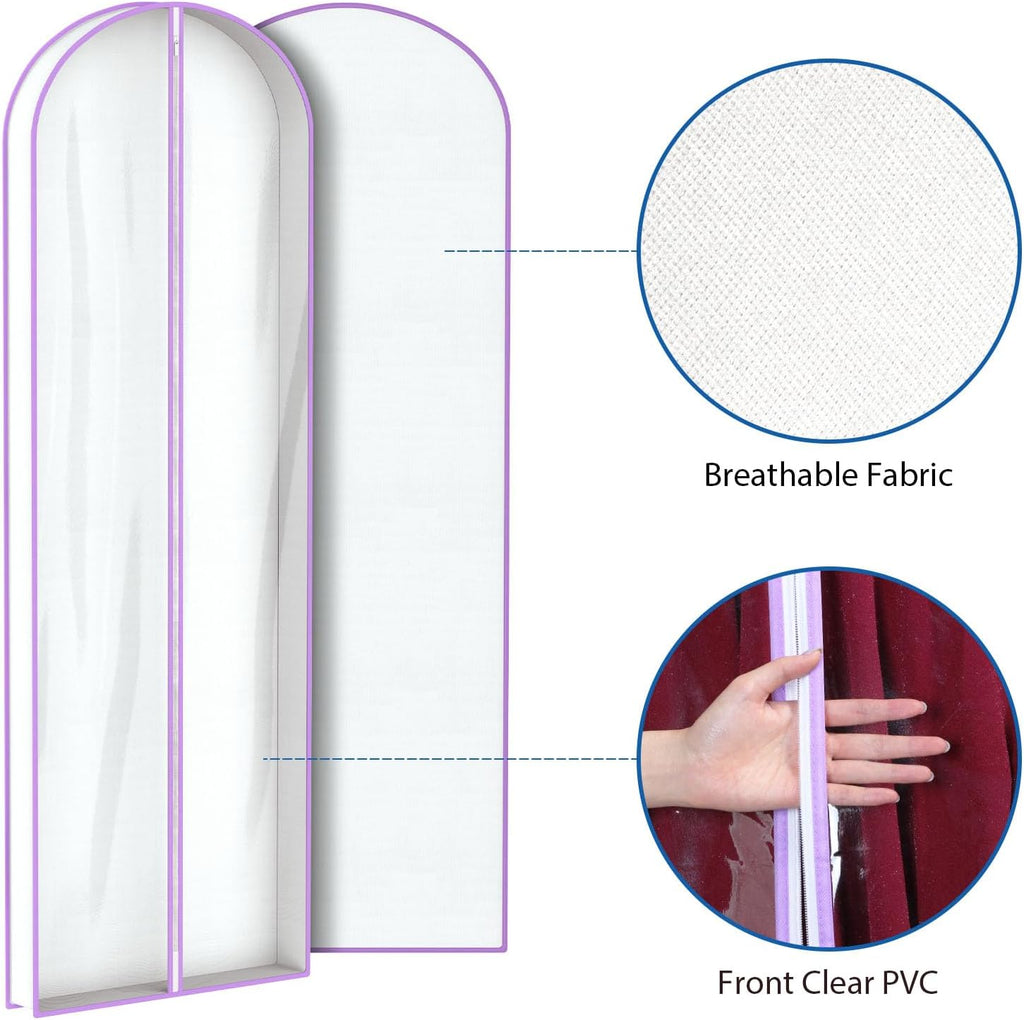 Zilink Garment Bags for Long Dress Wedding Dress Bags for Gowns Long 72 in | 3 in Gusseted, Dress Storage Bags Hanging for Long Evening Dresses, Winter Fur Coat, Prom Dresses, 4-Pack