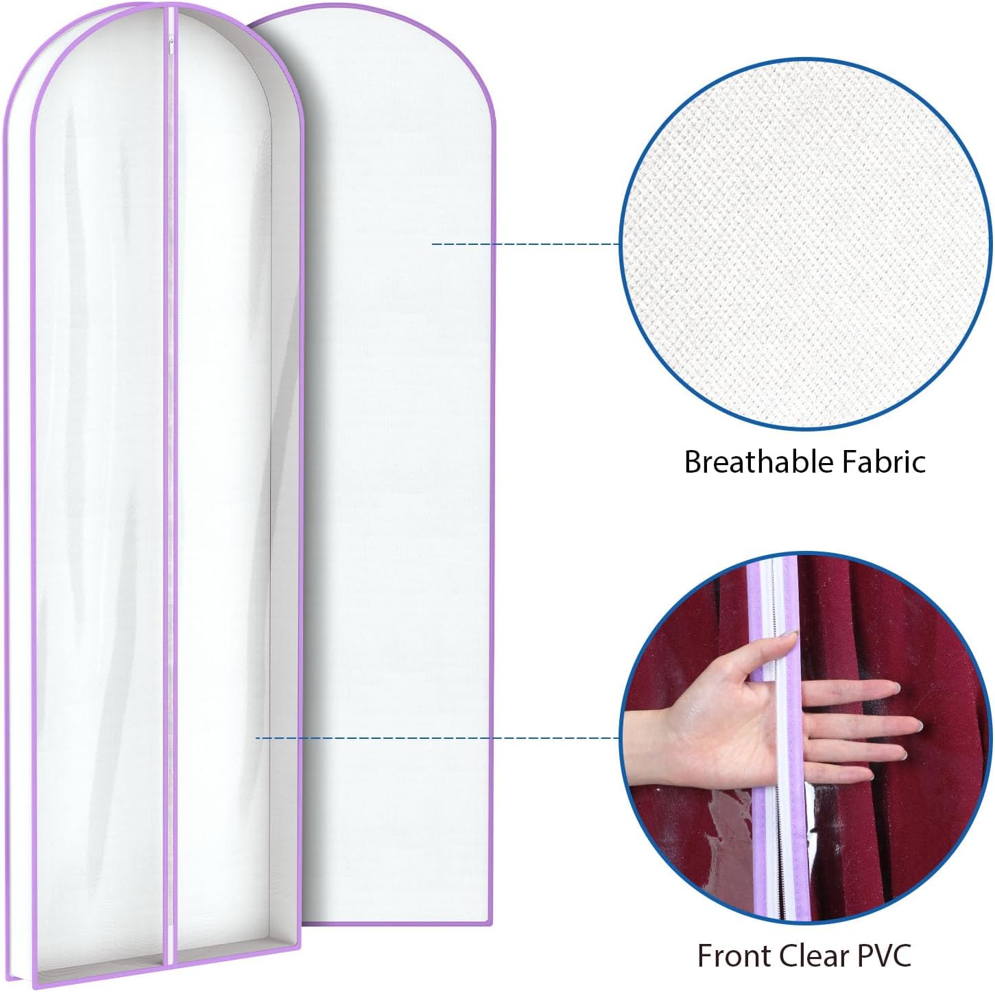 Zilink Garment Bags for Long Dress Wedding Dress Bags for Gowns Long 72 in | 3 in Gusseted, Dress Storage Bags Hanging for Long Evening Dresses, Winter Fur Coat, Prom Dresses, 4-Pack