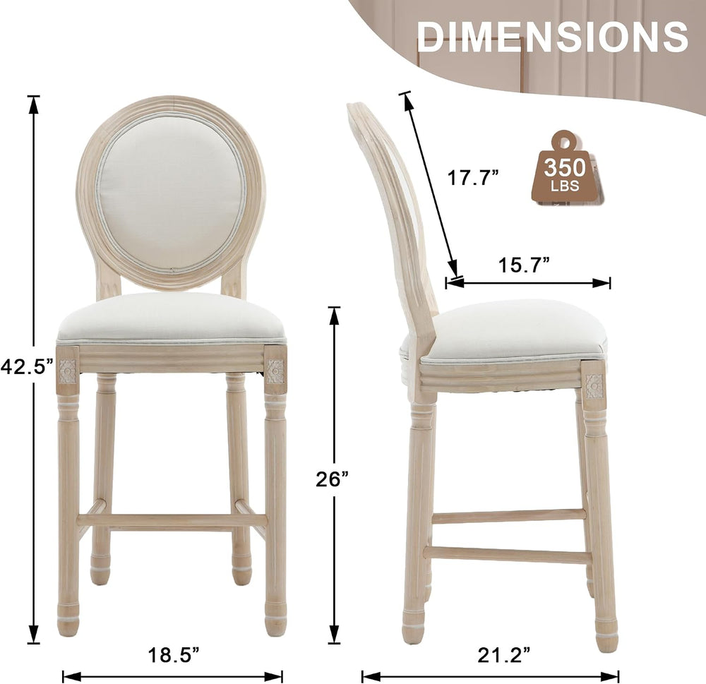 French Country Bar Stools Set of 4, 26" Farmhouse Counter Height Stools