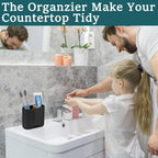 Toothbrush and Toothpaste Holder with Bamboo Divider for Bathroom Countertop Organizer, Detachable for Easy Clean, 2 Slots Electric Toothbrush Holders Storage Caddy Drainage for Family-Black