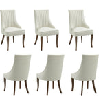 mikibama Boucle Dining Chairs Set of 6 Channel Tufted Kitchen Dinner Chair Comfy Teddy Fabric Upholstered Accent Chair for Dining Room with Solid Wood Legs (Off White 6pc)
