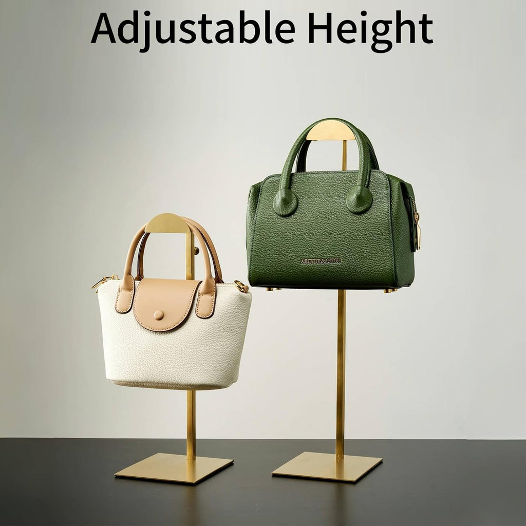 Purse Display Stand, Set of 2 Handbag Display Stand Vendors Purse Rack Stainless Steel Hanging Hook Stands Tabletop for Bag Organizer Adjustable Height Home Store Boutique Counter