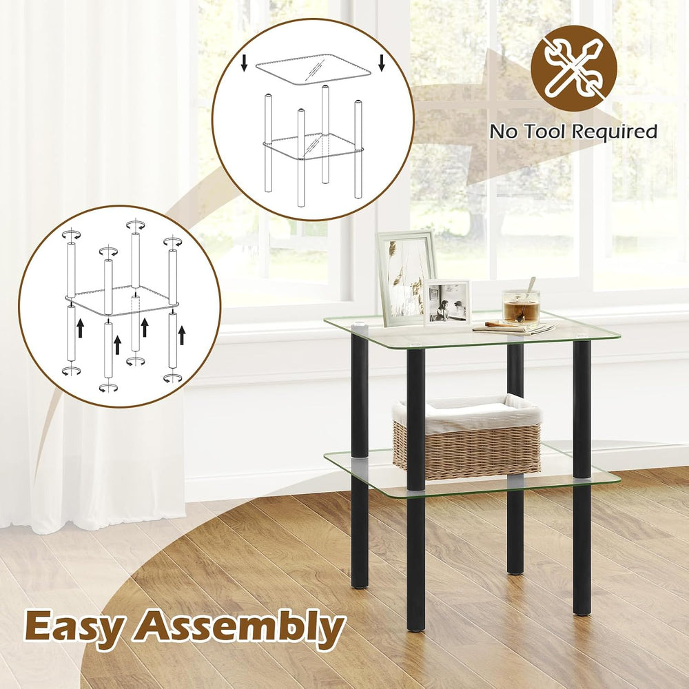 Giantex Square End Table, 2-Tier Sofa Side Table with Clear Tempered Glass To...