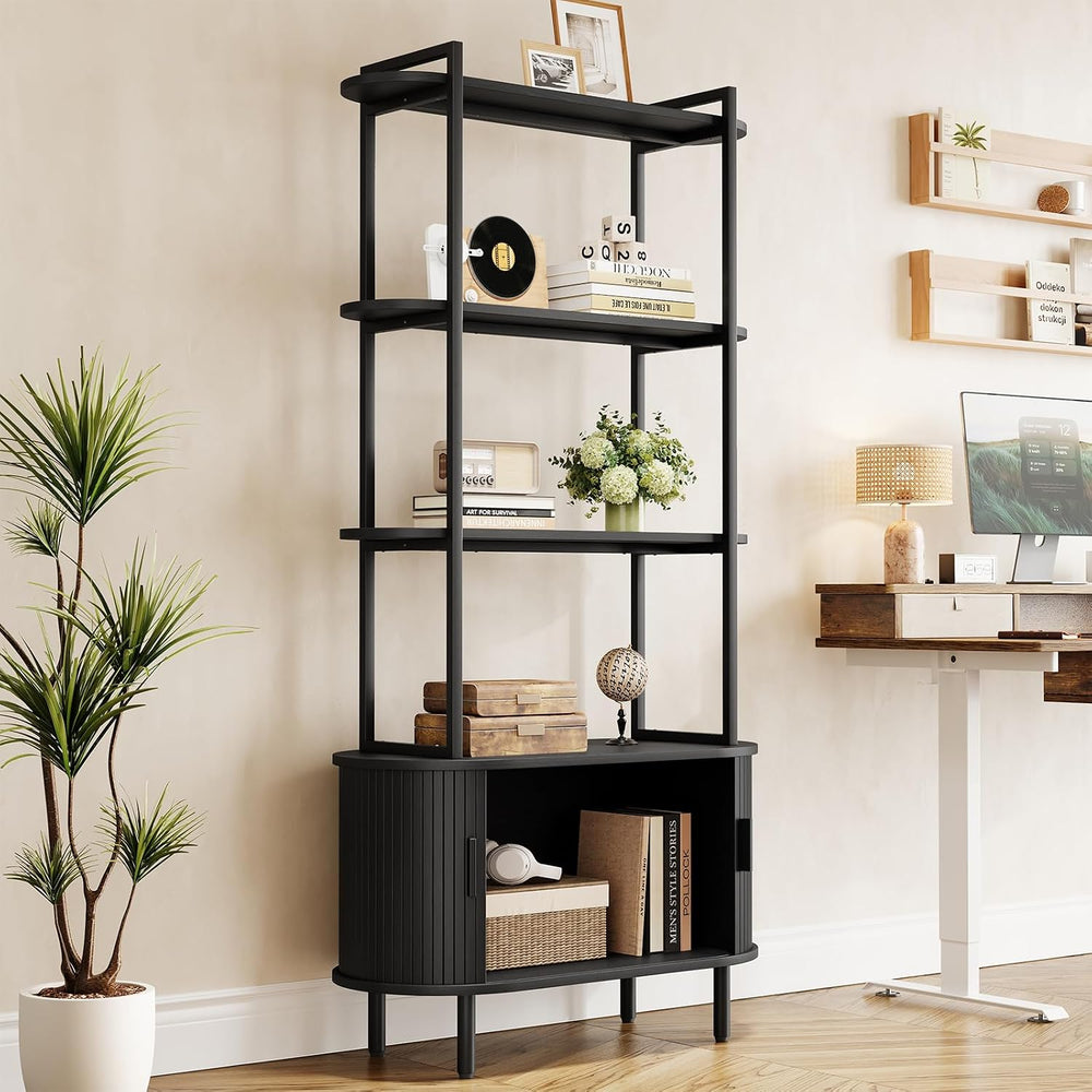ComfyCorner 4 Tier Bookshelf with Cabinet, 71" Tall Display Bookcase Black