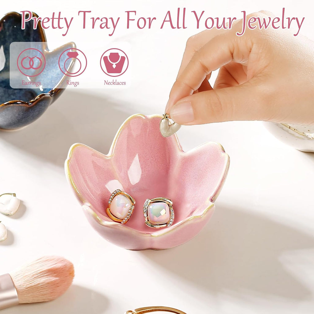 Jewelry Dish Birthday Christmas Gifts For Women Ceramic Ring Holder Jewelry Tray Vanity Organizer Pink Room Decor Aesthetic Dorm Bathroom Decor Decorative Trinket Dish for Rings Earrings Necklaces