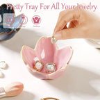 Jewelry Dish Birthday Christmas Gifts For Women Ceramic Ring Holder Jewelry Tray Vanity Organizer Pink Room Decor Aesthetic Dorm Bathroom Decor Decorative Trinket Dish for Rings Earrings Necklaces