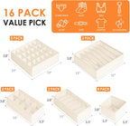 Criusia Drawer Organizer Clothes, 16 Pack Dresser Organizer Bins for Baby Clothes, Underwear Sock, Fabric Closet Organization and Storage Dividers for Nursery Bedroom (96 Compartments, Beige)