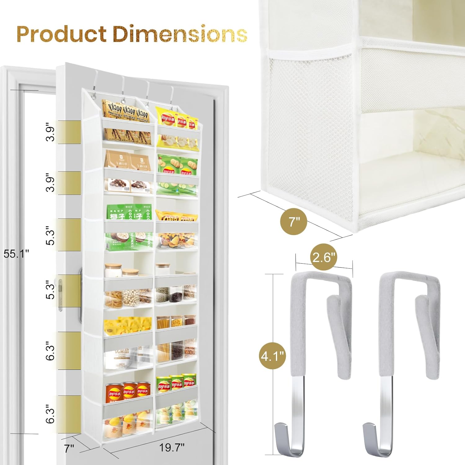 HOMELUX THEORY Over The Door Organizer Hanging - 50lbs Load 6 Large Front & 12 Side Pockets, 1 Pack Over The Door Shoe Organizer, Hanging Closet Organizer For Toys, Diaper, Sewing (XL, Dark Gray)