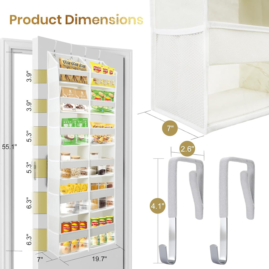HOMELUX THEORY Over The Door Organizer Hanging - 50lbs Load 6 Large Front & 12 Side Pockets, 1 Pack Over The Door Shoe Organizer, Hanging Closet Organizer For Toys, Diaper, Sewing (XL, Light Gray)
