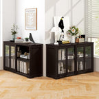 Costzon 2-Pack Wooden Kitchen Storage Cabinet with Adjustable Shelf, Sliding Glass Doors, Accent Coffee Bar Cabinet Console Table for Living Room, Dining Room, Hallway