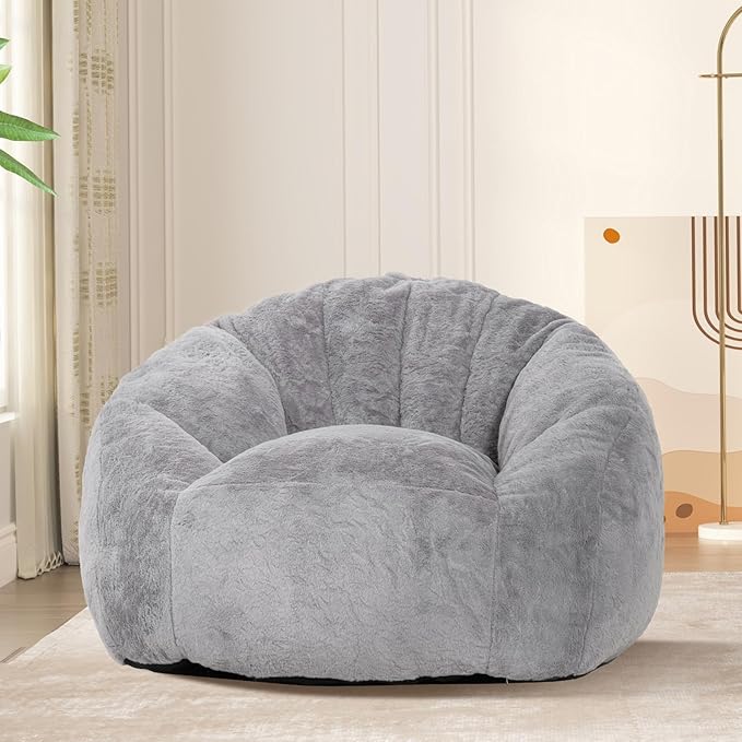 Giant Bean Bag Chair, Oversized BeanBag Couch for Adults, Large Bean Bag Sofa Chair with Filler, Shell-Shaped Floor Chair Soft & Cozy Couch with Back Support for Bedroom Living Room Dorm Apartment