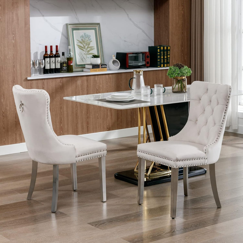 Glass Dining Table Set for 4, Modern 36" Round Kitchen Table with 4 Velv...