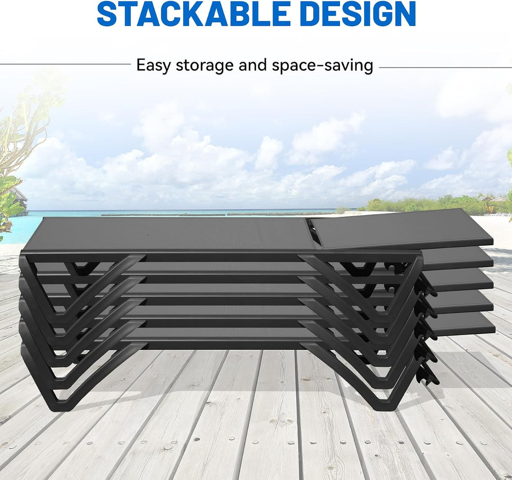 Outdoor Lounge Chairs Set of 2, Aluminum Pool Lounge Chairs with 5 Adjustable...