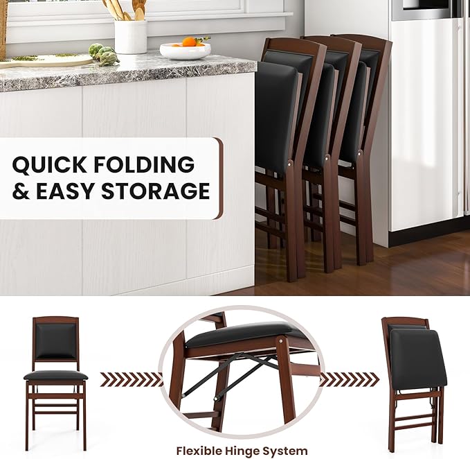 Giantex Folding Dining Chairs Set of 4, Foldable Wood Kitchen Chairs with Pad...