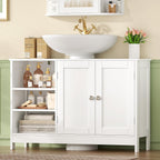 TEENFON 35.4" Pedestal Sink Storage Cabinet with 2 Doors and Adjustable Shelves, Bathroom Sink Cabinet, Under Sink Storage with U-Shape Cut-Out, White