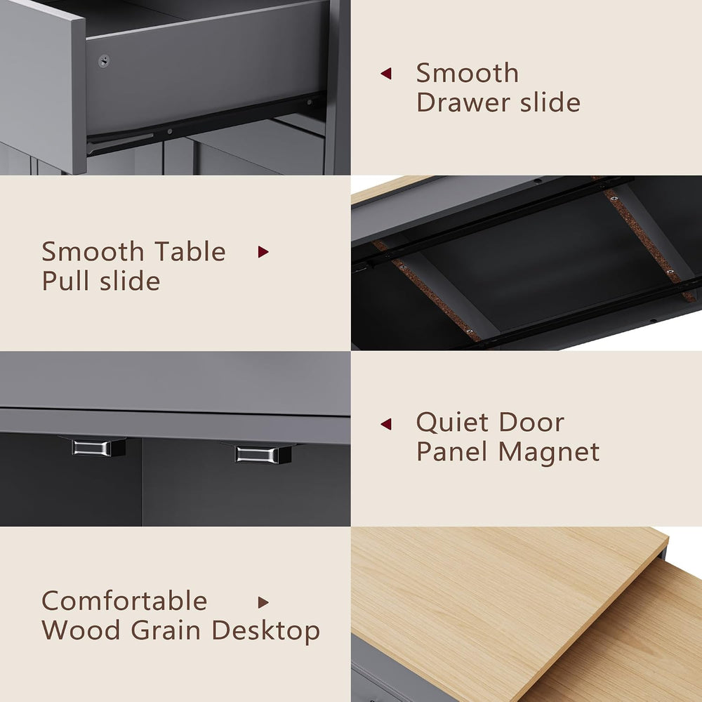Merax 74.5" Kitchen Island with Extendable Dining Table, Rolling Kitchen...