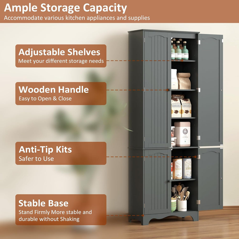 Yusong 72'' Tall Kitchen Pantry Cabinet, Freestanding Storage Cabinet...