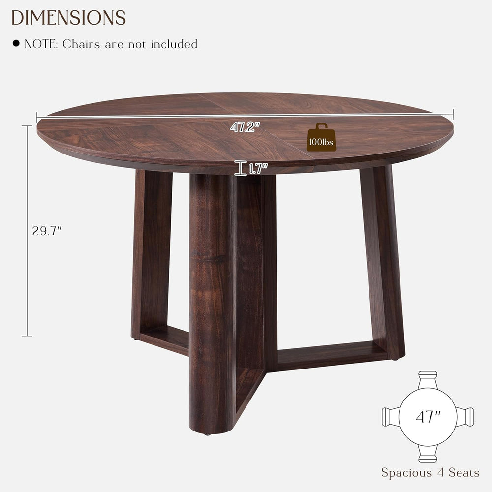 OKD 47" Dining Table for 4-6, Round Dining Room Table with Triangular St...