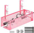 Under Desk Cable Management Tray, 15.7'' No Drill Steel Desk Cable Organizers, Wire Management Tray Cable Management Rack (1 Pack-Pink)