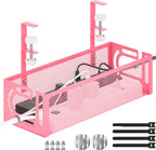 Under Desk Cable Management Tray, 15.7'' No Drill Steel Desk Cable Organizers, Wire Management Tray Cable Management Rack (1 Pack-Pink)