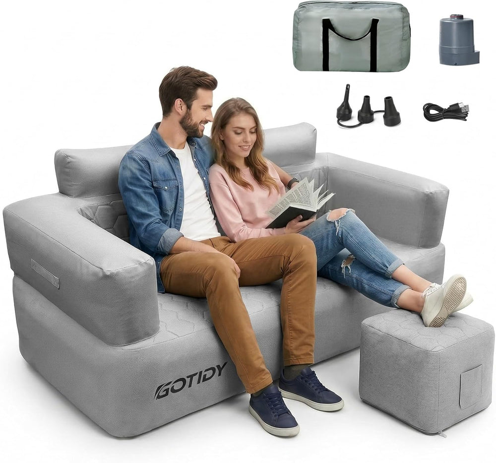 Inflatable Couch Loveseat with Footstool, Camping Couch with Detachable Built...