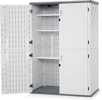 Macrout 50 Cu.Ft Plastic Outdoor Storage Cabinet with Shelves, 4.3 x 2.5 ft Waterproof Resin Outdoor Storage Shed with Floor, Lockable Vertical Shed for Garden and Patio
