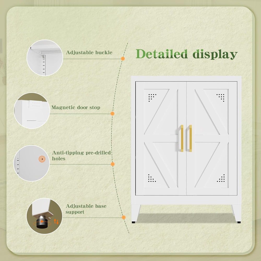 Short Storage Cabinet with 2 Doors and Adjustable Shelves, Metal Pantry Cabin...