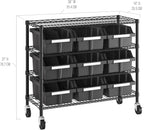 4-Tier NSF 9-Bin Steel Wire Shelving Rack, 36"W x 14"D x 31"H, Graphite | 9 slide-out bins with tilt-lock design keep supplies organized and accessible