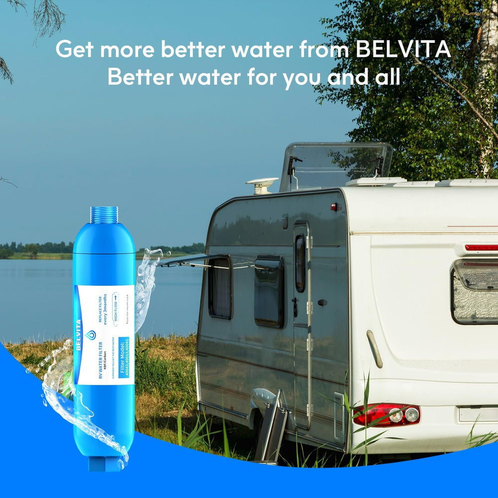 BELVITA RV inline water filter with Flexible Hose Protector