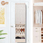 STORAGE MANIAC Over the Door Shoe Organizer with Curtain Dustproof Heavy-Duty Large Deep Pocket Hanging Shoe Organizer for Closet Dorm & Narrow Door Storage Shoe Holder Shoe Rack, 9-Shelf Beige 1 Pack