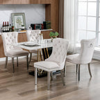 Luxury Upholstered Dining Chairs Set of 4, Beige Kitchen Chair with Silver Metal Legs, Velvet Tufted Back Dining Chair, Sillas de Comedor, Modern Kitchen & Dining Room Chairs (Beige, 4 Pcs)