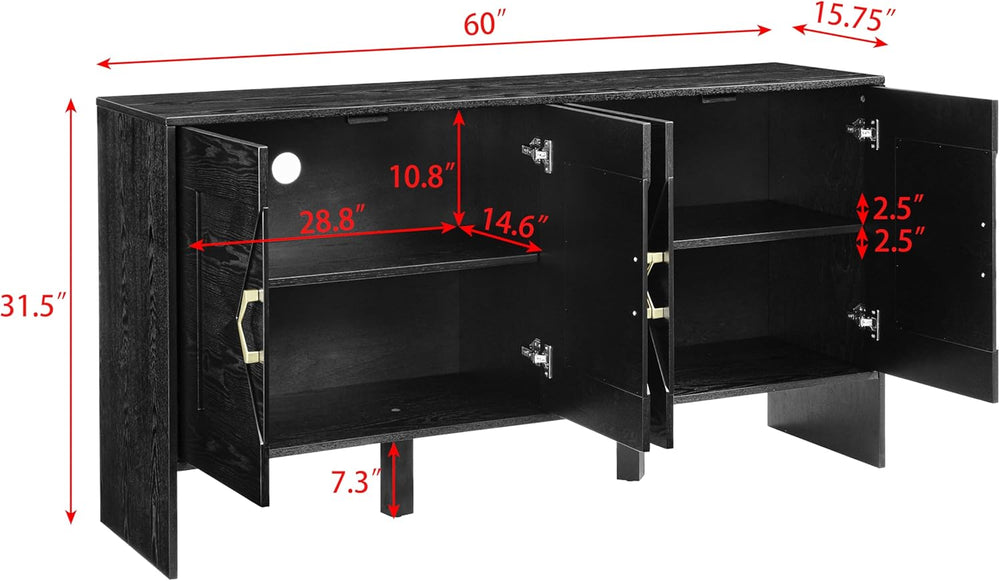 LKTART 60" Black Sideboard Buffet Cabinet,Modern Accent Credenza Storage...