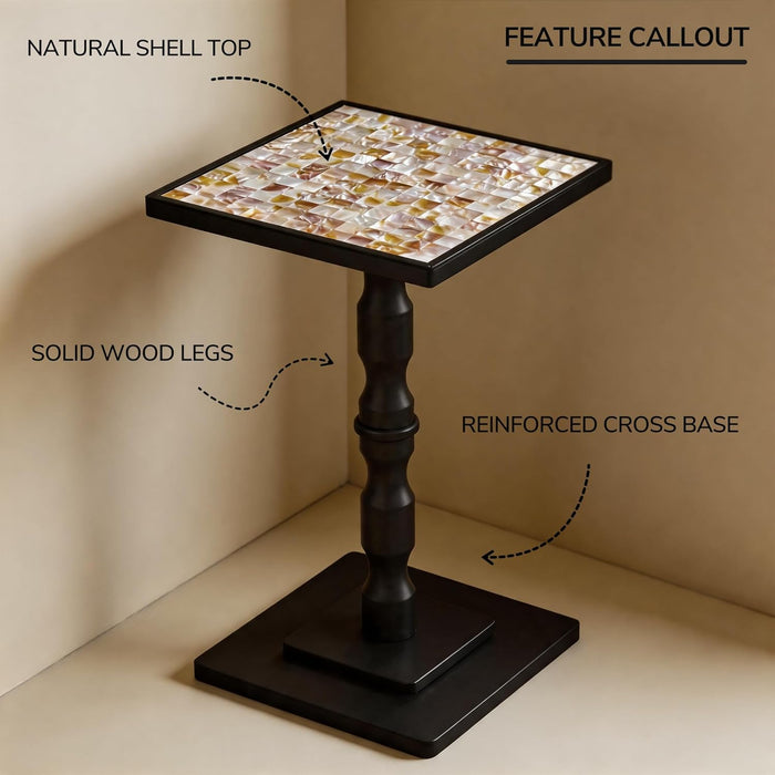 AMBIRD Mosaic Shell Accent Side Table – Handcrafted Small End Table for Tight Corners, Beside Chairs & Plant Display | No-Tool Assembly, Modern Vintage Decor for Bedroom, Living Room (11.8")