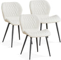 Dining Chairs Set of 3, Comfy Modern Dining Chairs with Thick Cushions, Upholstered Fabric Kitchen Side Chairs with Adjustable Metal Legs for Dining Room (Beige)