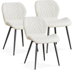 Dining Chairs Set of 3, Comfy Modern Dining Chairs with Thick Cushions, Upholstered Fabric Kitchen Side Chairs with Adjustable Metal Legs for Dining Room (Beige)